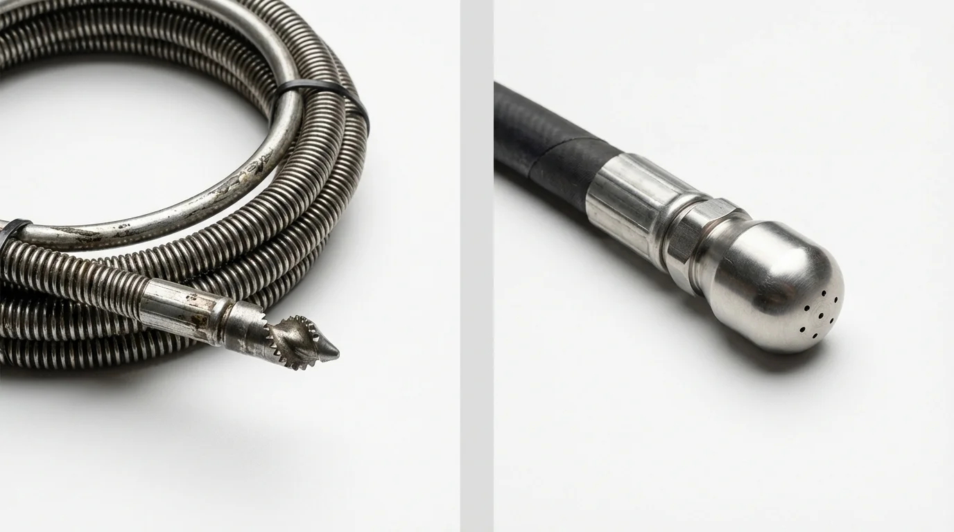 Drain snake cable and hydro jetting nozzle used for drain cleaning in Bowling Green, FL