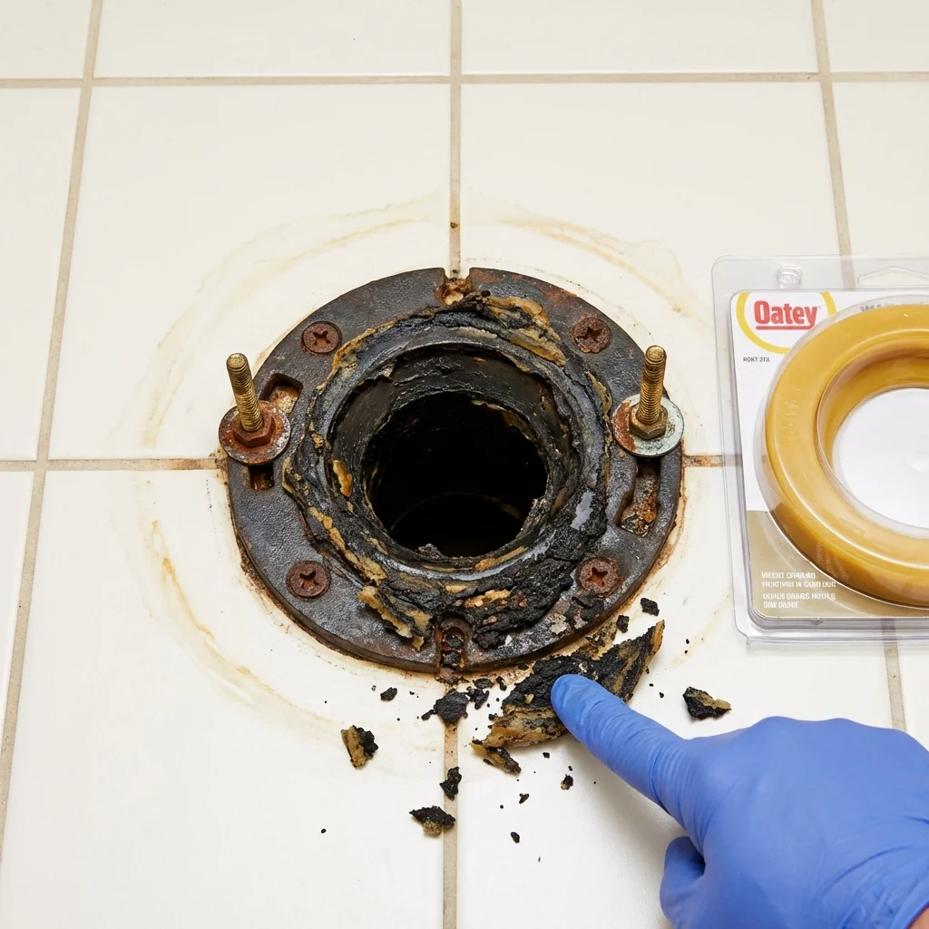 Failed wax ring showing water seepage at the base of a toilet in a Bowling Green, FL home